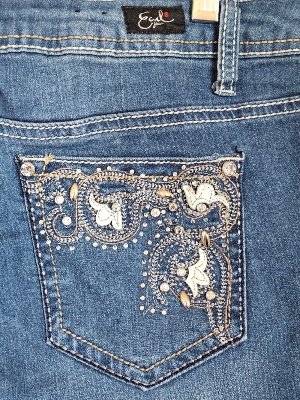 Capri Embellished Jeans Rhinestone Paisley Bling Stretch Earl Jean Women's 8